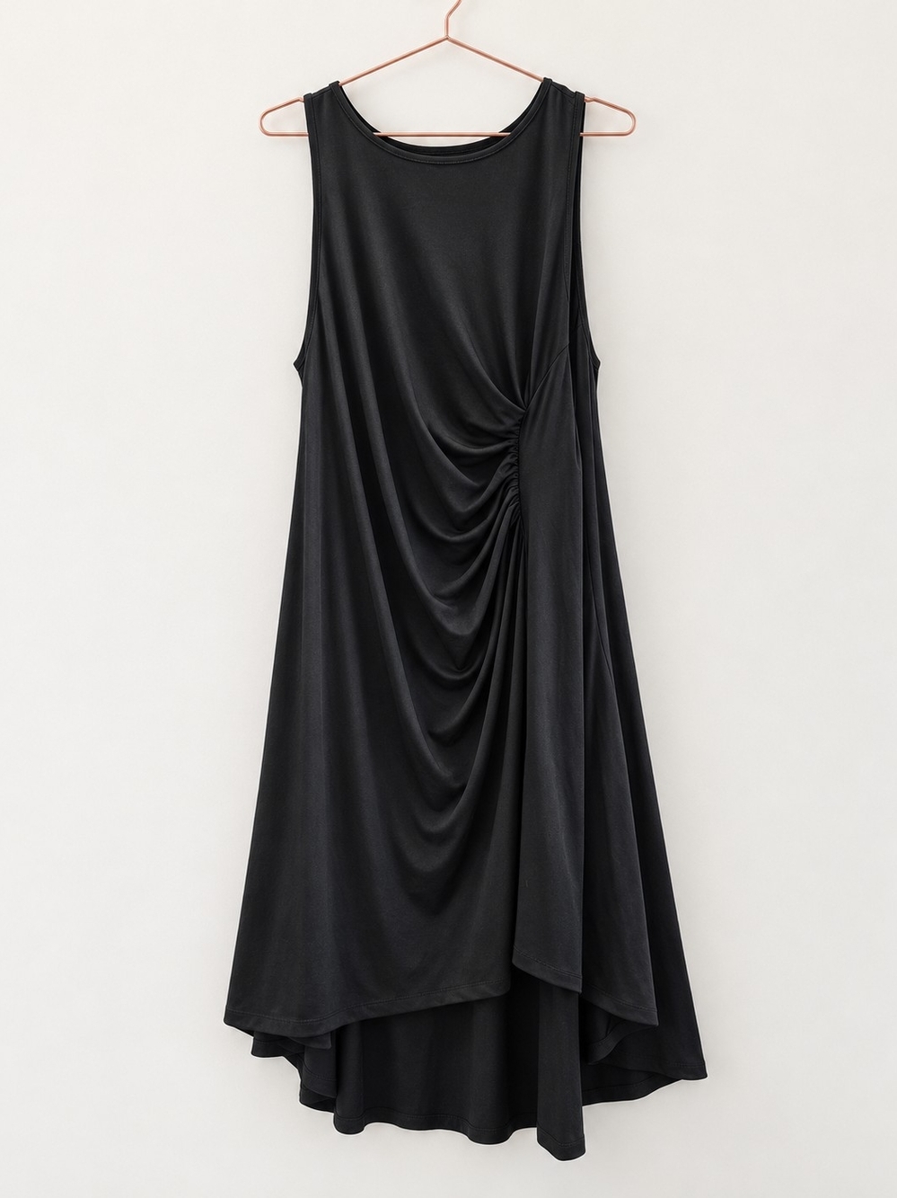 Black High-Low Sleeveless Draped Dress